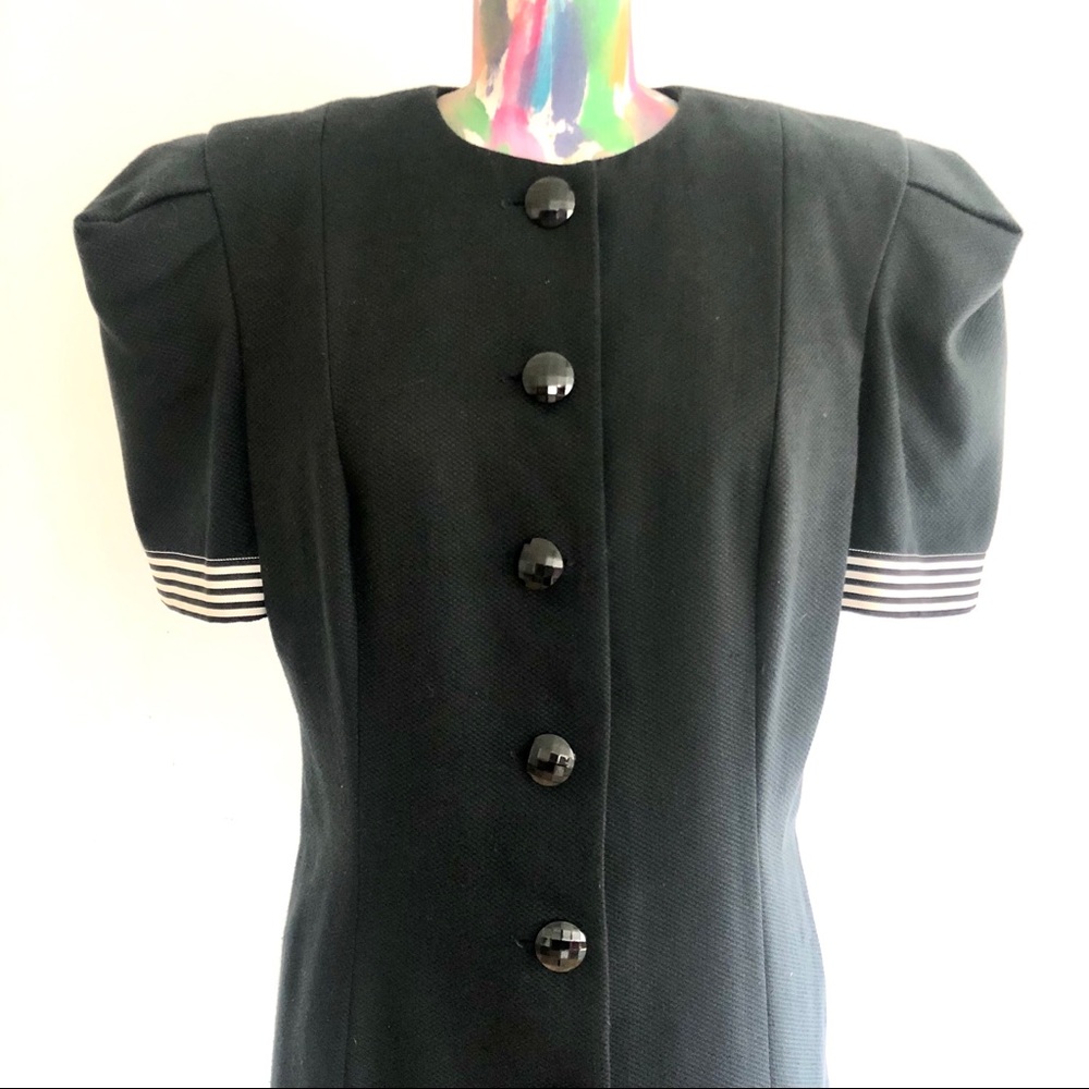 🎬VINTAGE 80s Avant Garde Black Bow Stripe Dress - Picture 2 of 8